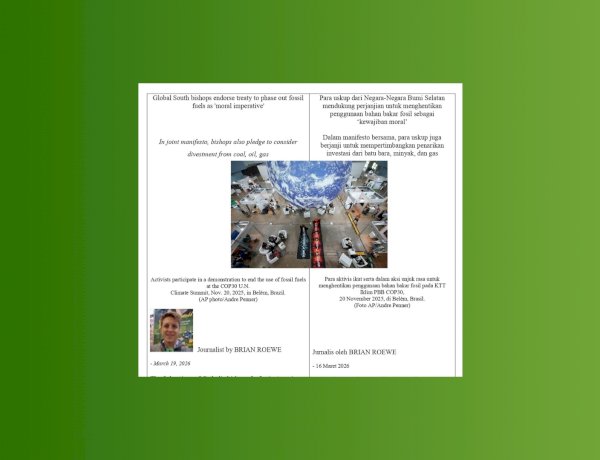 Para uskup dari Negara-Negara Bumi Selatan mendukung perjanjian untuk menghentikan penggunaan bahan bakar fosil sebagai  ‘kewajiban moral’